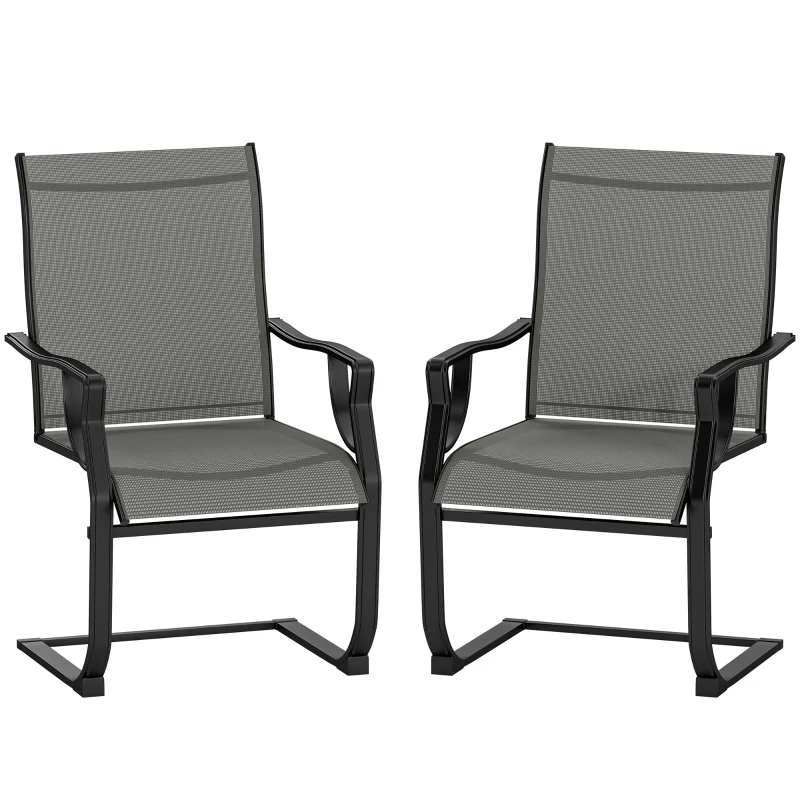 Outsunny C Spring Patio Dining Chairs Set of 2 with High Backrest, Armrest, Breathable Fabric & Metal Frame, 256LBS, Light Gray