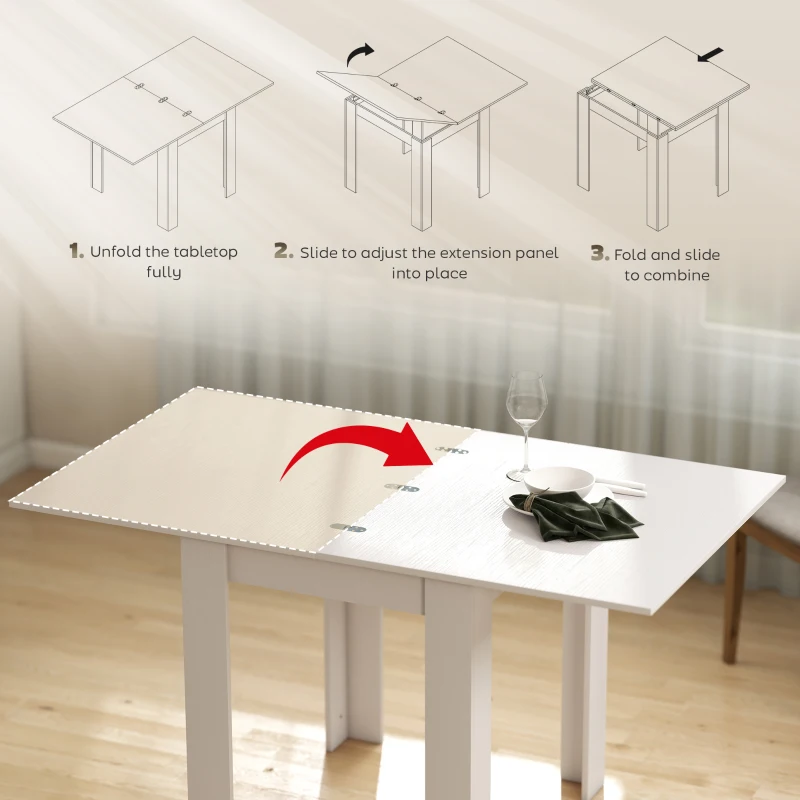HOMCOM 55" Extendable Dining Table for 4-6, Kitchen Table with Steel Slides and Felt Pads for Small Spaces, White