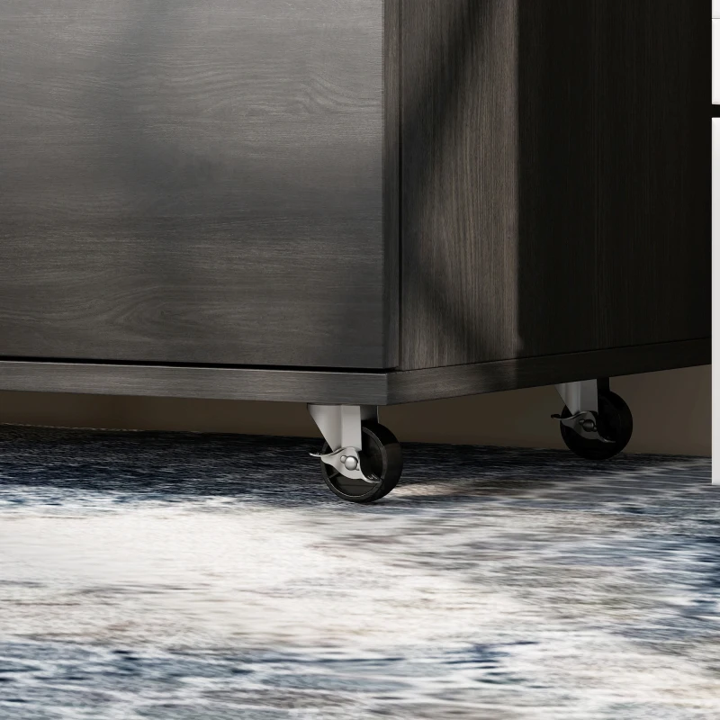 HOMCOM Filing Cabinet with Power Outlets File Cabinet Lockable Casters File Drawer Side Cubbies Black Wood Grain