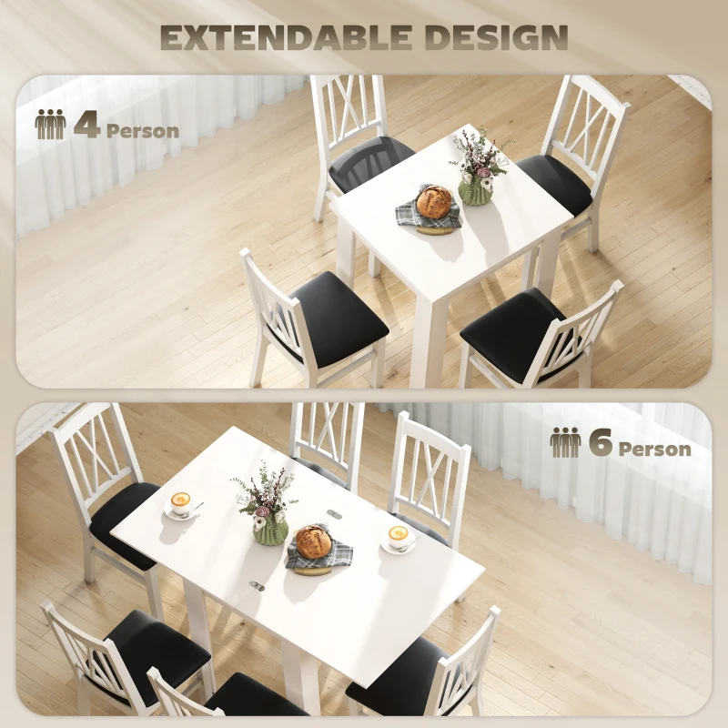 HOMCOM 55" Extendable Dining Table for 4-6, Kitchen Table with Steel Slides and Felt Pads for Small Spaces, White