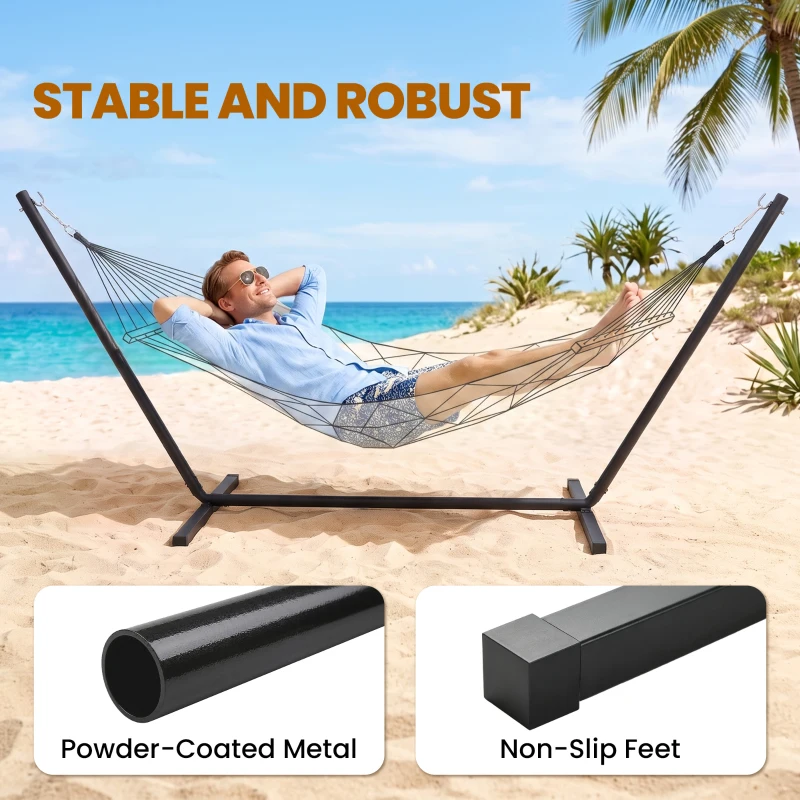 Outsunny 11.8'L Hammock Stand Extra Long Heavy Duty Straight Pole Day Bed Swing Metal Frame Simple Set Up Garden Outdoor Camping Picnic Use Black