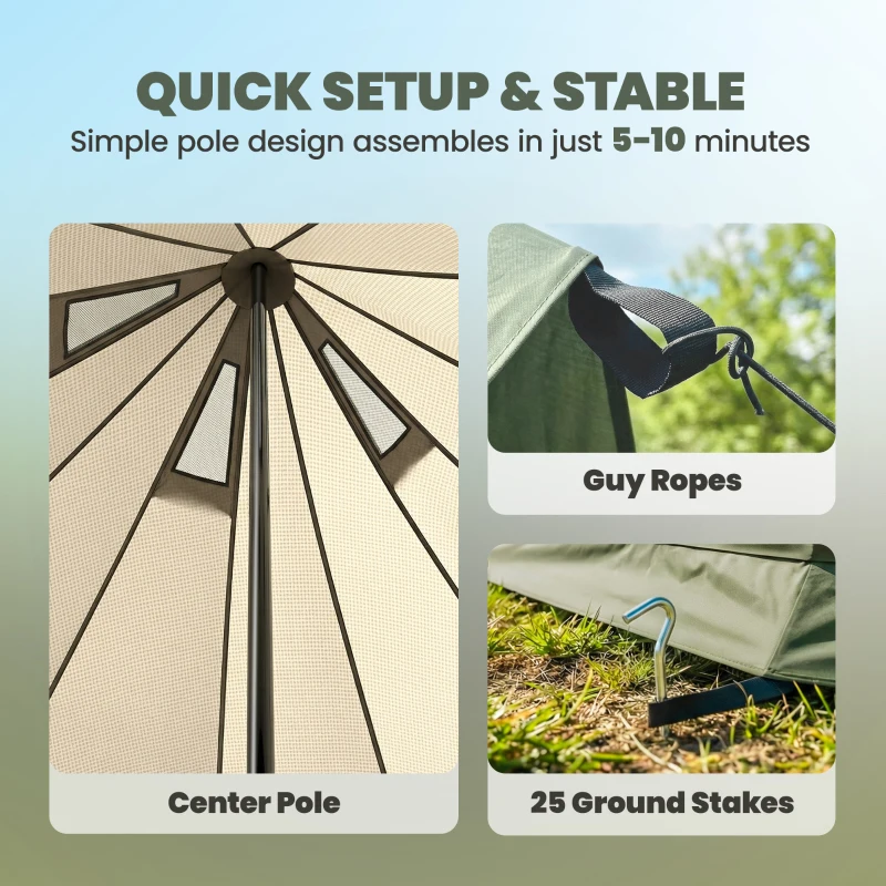 Outsunny Teepee Tent Waterproof Camping Tent with Stove Jack for 4-6 People for Outdoor Camping Hiking Army Green