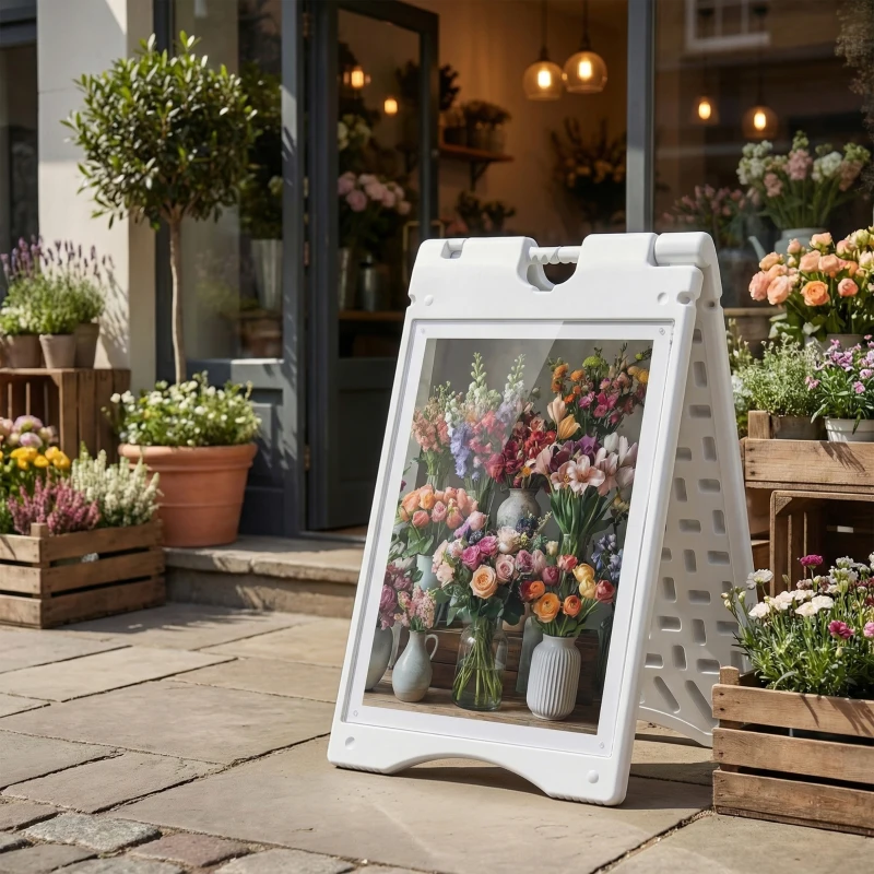 Vinsetto A Frame Sandwich Board Signs Outdoor 22" x 28" Sidewalk Sign with Weighted Tank & Weatherproof Design, White