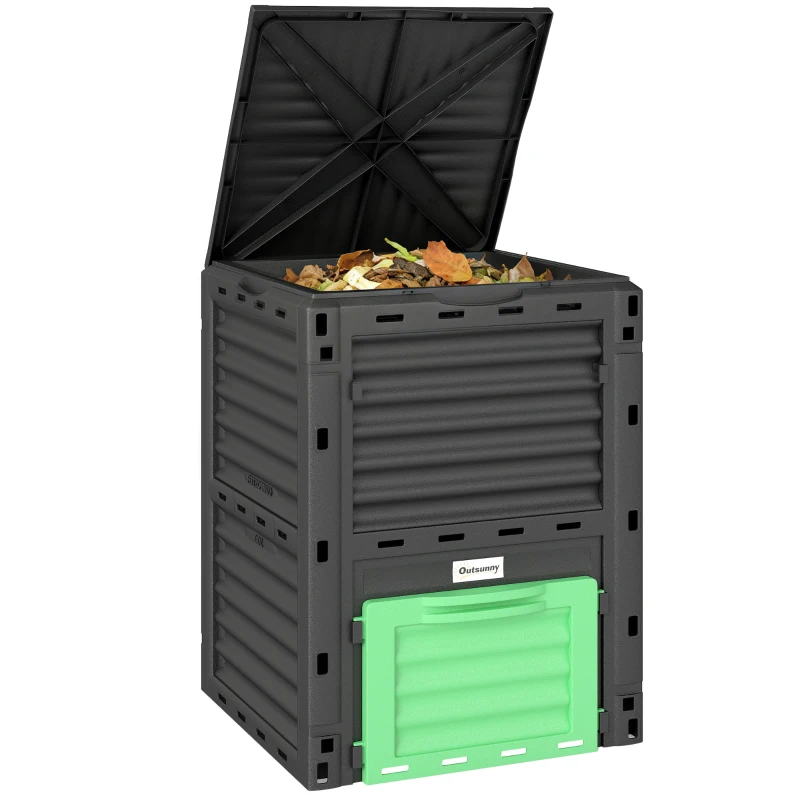 Outsunny Garden Compost Bin 80 Gallon Outdoor Large Capacity Composter Fast Create Fertile Soil Aerating Box, Green