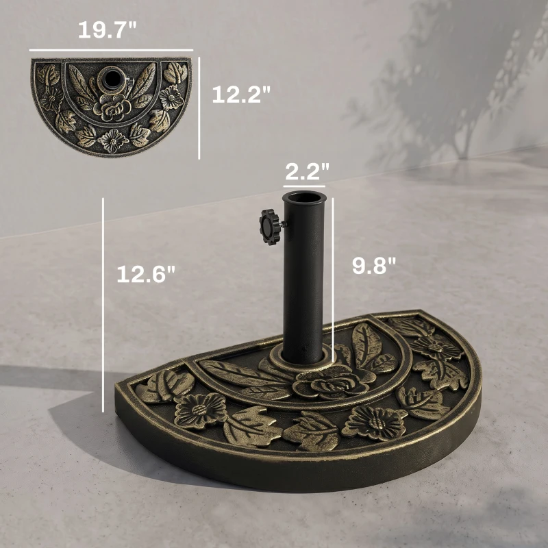 Outsunny 20lbs Half Round Patio Umbrella Base Outdoor Decorative Resin Parasol Stand Holder for Φ1.5", Φ1.9" Pole, for Lawn, Deck, Backyard, Garden, Bronze