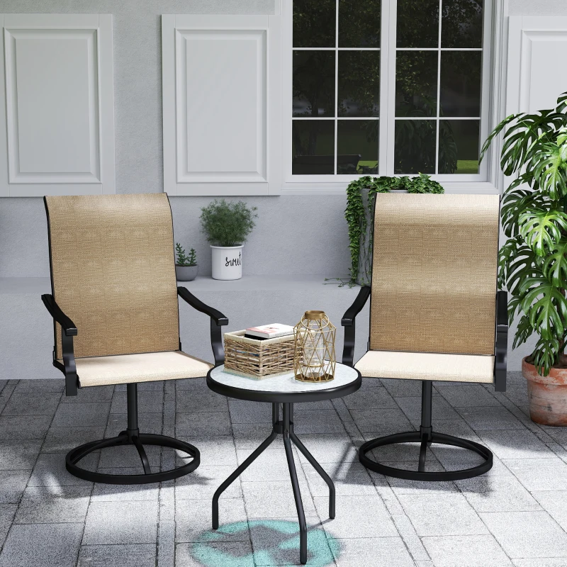 Outsunny Outdoor Swivel Dining Chairs Set of 2, High Back Swivel Chairs with All Weather Mesh for Deck, Backyard, Poolside, Brown