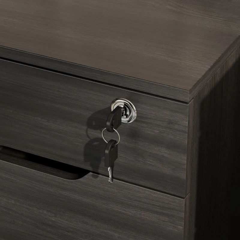HOMCOM Filing Cabinet with Power Outlets File Cabinet Lockable Casters File Drawer Side Cubbies Black Wood Grain
