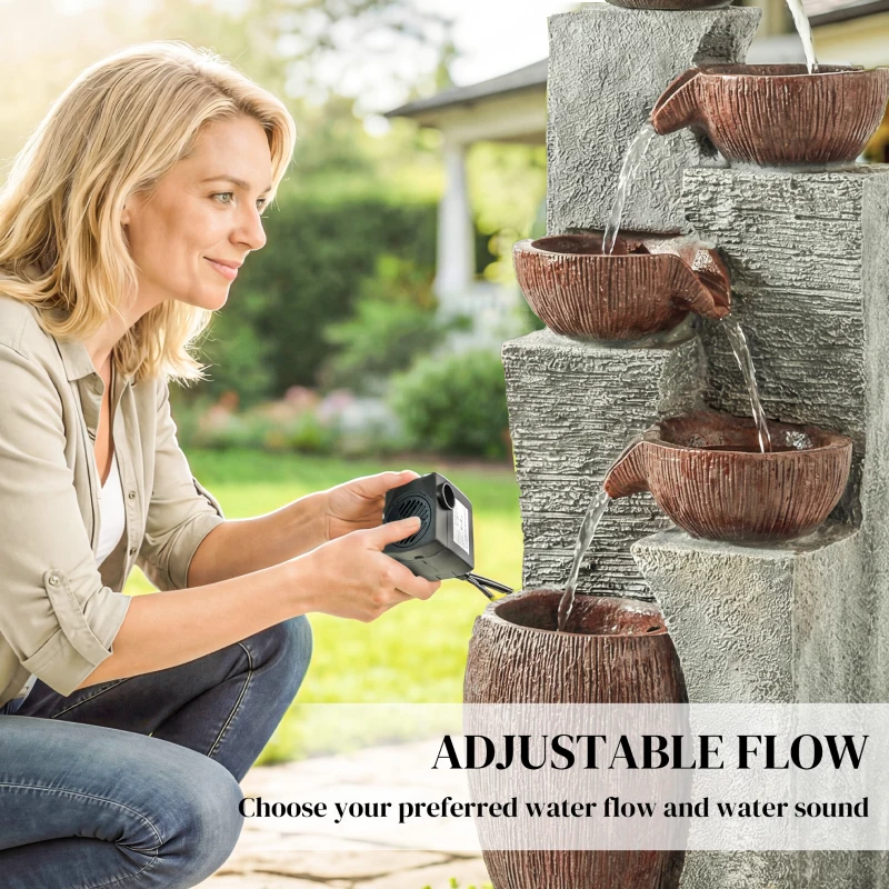 Outsunny Outdoor Water Fountain with 5-Tier Crock Design, 51.2" Tall Cascading Waterfall Garden Fountain with LED Lights