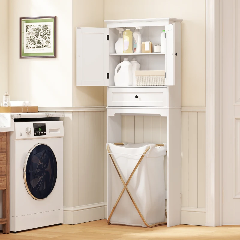 HOMCOM Over The Toilet Storage, Modern Bathroom Cabinet Over Toilet with Drawer, Cabinet and Adjustable Shelf, White