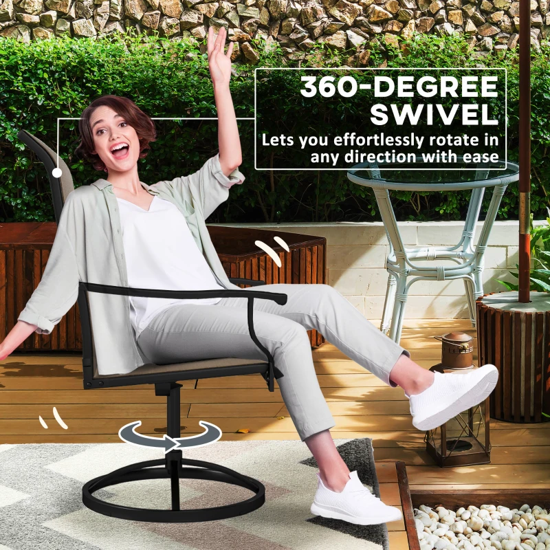 Outsunny Outdoor Swivel Dining Chairs Set of 2, High Back Swivel Chairs with All Weather Mesh for Deck, Backyard, Poolside, Brown