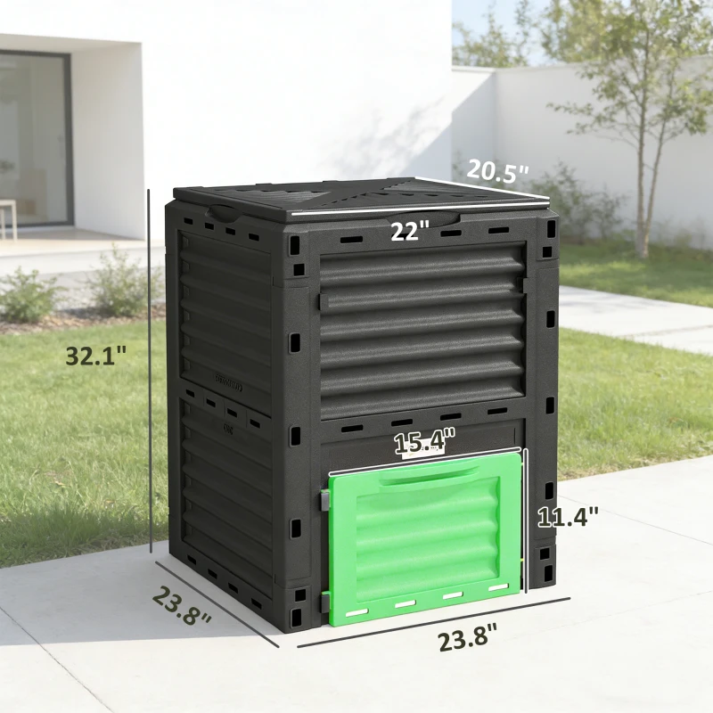 Outsunny Garden Compost Bin 80 Gallon Outdoor Large Capacity Composter Fast Create Fertile Soil Aerating Box, Green