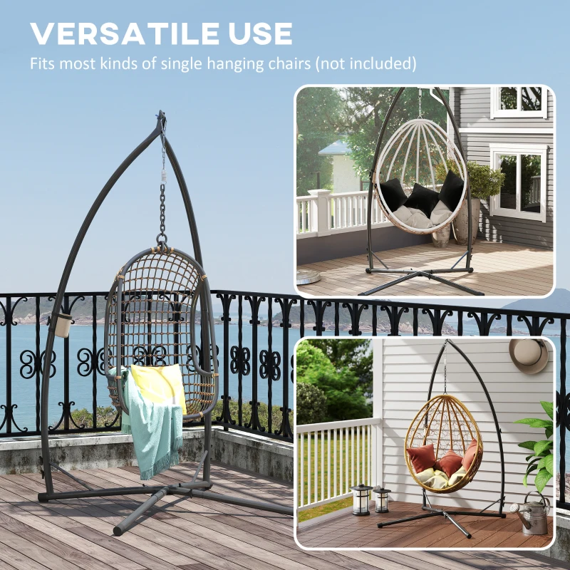 Outsunny Hammock Chair Stand, Heavy Duty Steel Hanging Chair Stand for Swing Chair, Egg Chair Stand with Cup Holder, Black