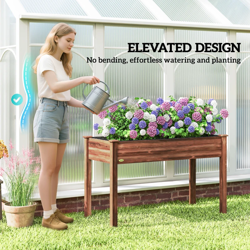 Outsunny 48" x 22" x 30" Wooden Patio Raised Garden Bed Planter, Elevated Planter Box with Legs, Carbonized