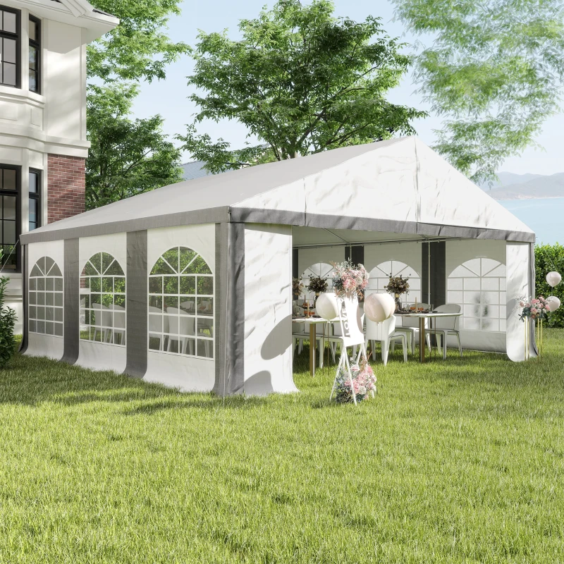 Outsunny 20' x 20' Heavy-duty Large Wedding Tent, Outdoor Carport Garage Party Tent, Patio Gazebo Canopy with Sidewall, Gray