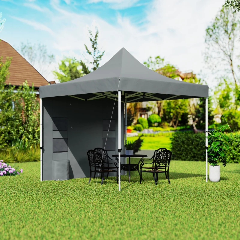 Outsunny 10' x 10' Heavy Duty Pop Up Canopy Tent with Sidewall, UPF50+ Instant Sun Shelter with Storage Pockets, Gray