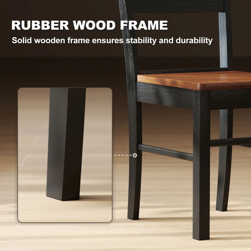 HOMCOM Farmhouse Dining Table Chairs, Set of 2 Rubber Wood Kitchen Table Chairs with Open Back for Living Room, Black