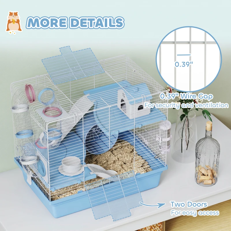 PawHut Hamster Cage, 3-Tier Small Animal Cage with Exercise Wheel, Food Bowl, Water Bottle, House, Tunnels, Ramps