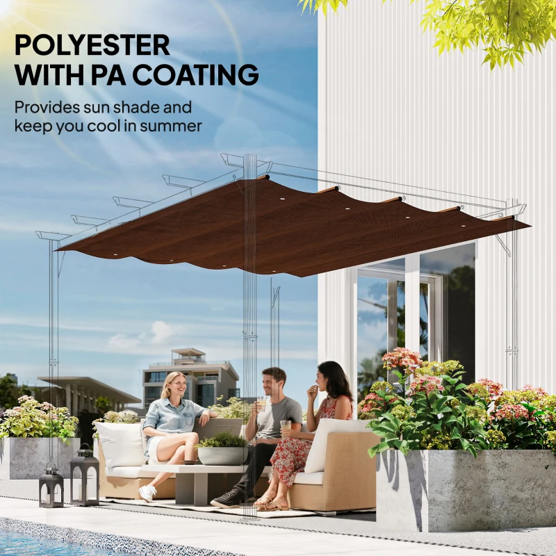 Outsunny 8' x 9.4' Retractable Pergola Canopy Replacement, Fit 7' x 10' Frame, UV30+ Pergola Cover Top Only, Coffee