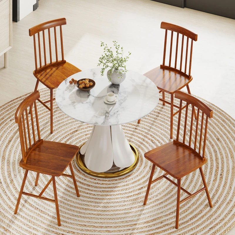 HOMCOM Dining Chairs Set of 4, Farmhouse Wood Kitchen Chairs with Rubber Wood Frame, Spindle Back for Dining Room, Light Brown