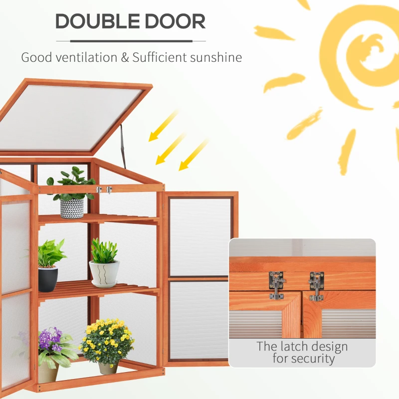 Outsunny Wooden Cold Frame Greenhouse Small Mini Planter Box, 30" L x 24" W x 44" H, Golden Red Finish