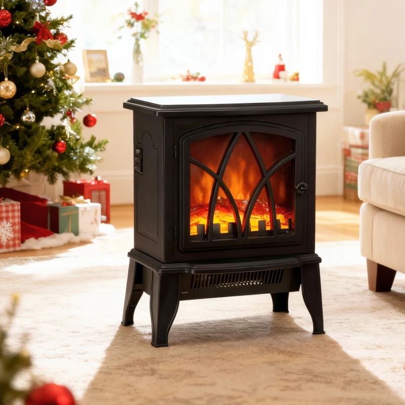 HOMCOM Electric Fireplace Heater, Freestanding Fireplace Stove with Realistic Flames Overheating Protection 750W/1500W, Black