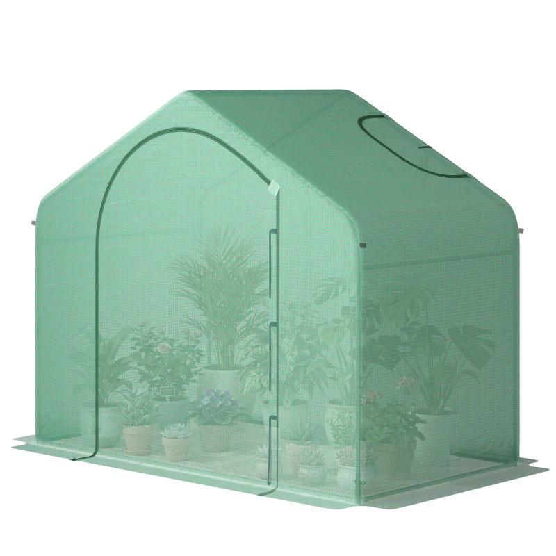 Outsunny 6' x 3' x 5' Portable Walk-in Greenhouse, PE Cover, Steel Frame Garden Hot House, Zipper Door, Top Vent for Flowers, Vegetables, Saplings, Tropical Plants, Green