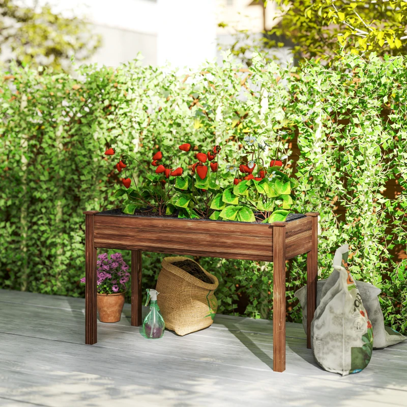 Outsunny 48" x 22" x 30" Wooden Patio Raised Garden Bed Planter, Elevated Planter Box with Legs, Carbonized