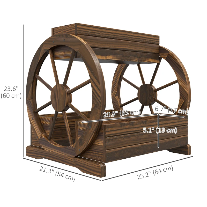 Outsunny 2-Tier Raised Garden Bed, Wooden Wagon Planter Boxes with Drainage Holes, for Vegetables Flowers Herbs, Carbonized