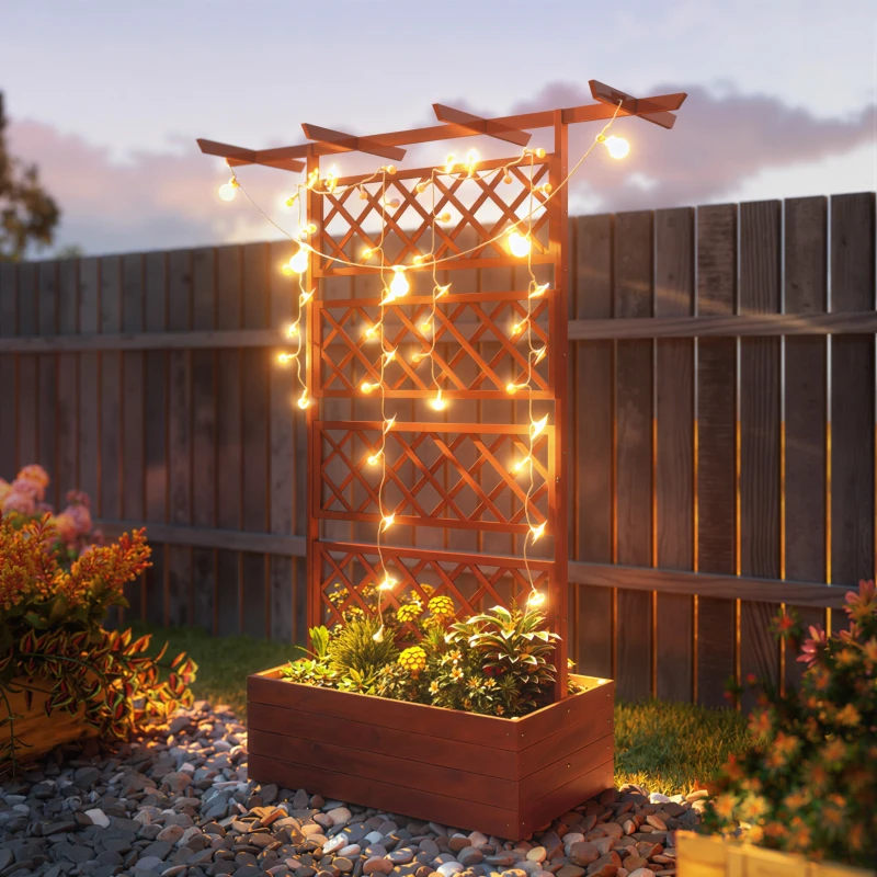 Outsunny Wooden Trellis Planter Box, Raised Garden Bed to Grow Vegetables, Herbs and Flowers