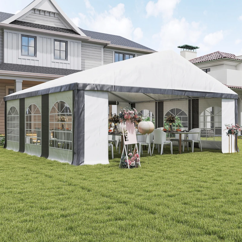 Outsunny 20' x 20' Heavy-duty Large Wedding Tent, Outdoor Carport Garage Party Tent, Patio Gazebo Canopy with Sidewall, Gray