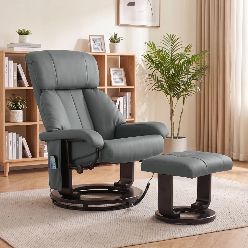 HOMCOM Massage Recliner Chair with Ottoman, 360° Swivel Recliner and Footstool, 10-Point Vibration, Gray