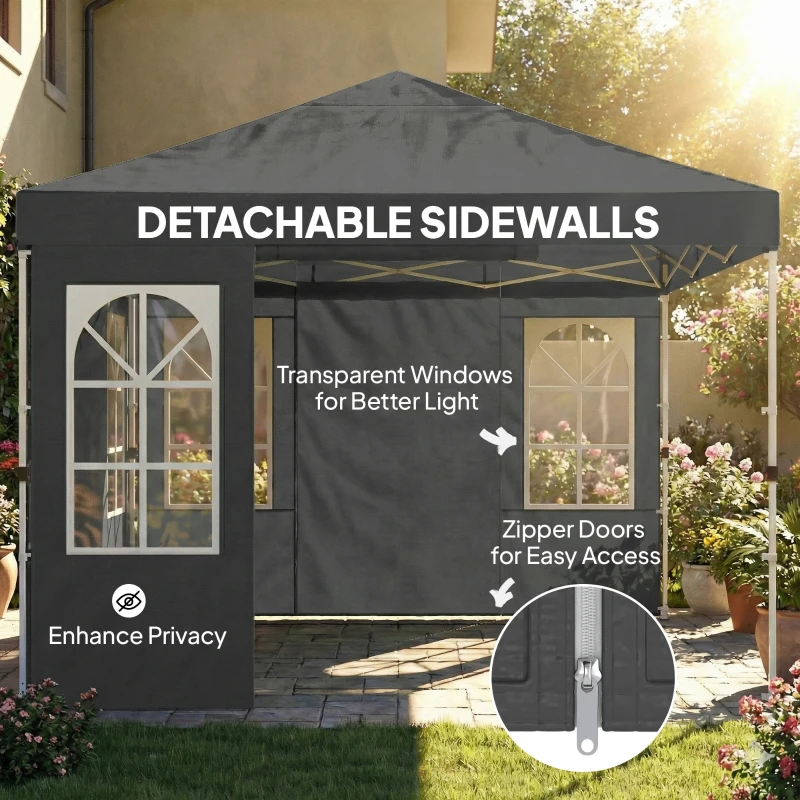 Outsunny 9.6 x 9.6 ft Pop Up Canopy Tent with Sidewalls, One Push Setup, UPF50+ Portable Instant Canopy Shelter, Dark Gray