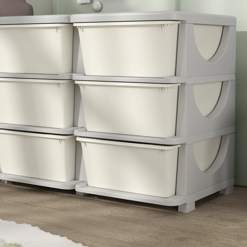 Qaba 29.5" 3 Tier Kids Storage Unit Dresser Tower w/ 9 Drawers, Cream White
