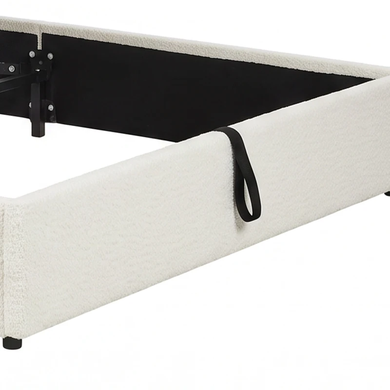 HOMCOM Queen Size Bed Frame with Charging Station, LED Lights, Adjustable Headboard, Upholstered Platform Bed Frame White