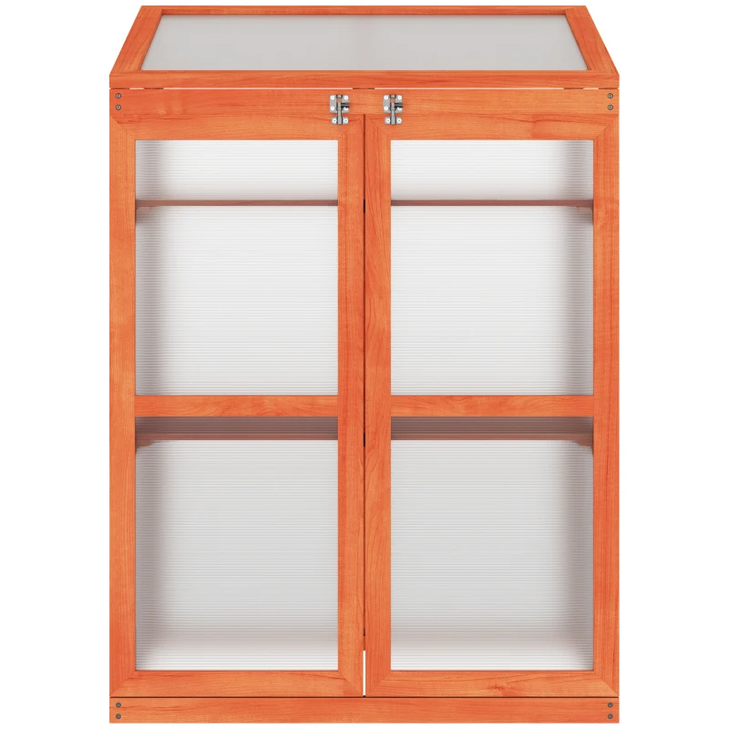 Outsunny Wooden Cold Frame Greenhouse Small Mini Planter Box, 30" L x 24" W x 44" H, Golden Red Finish