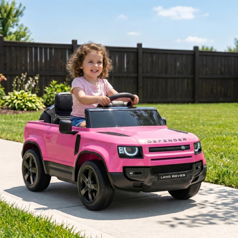Qaba 12V Ride on Car Licensed Land Rover with Remote, Suspension, Slow Start, 3 Speeds, Lights, Music, Horn for 3-5, Pink
