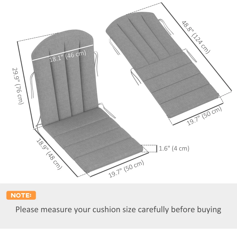 Outsunny Set of 4 Patio Chair Cushions, High Back Adirondack Chair Cushion with Ties, High-Density Foam, Grey