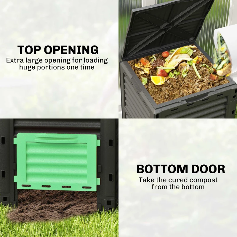 Outsunny Garden Compost Bin 80 Gallon Outdoor Large Capacity Composter Fast Create Fertile Soil Aerating Box, Green