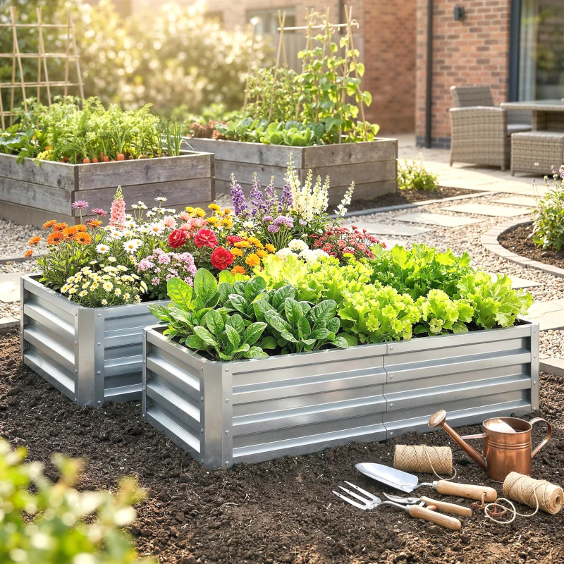 Outsunny Galvanized Raised Garden Bed, 4' x 2' x 1' Metal Planter Box, for Growing Vegetables, Flowers, Herbs, Succulents, Silver