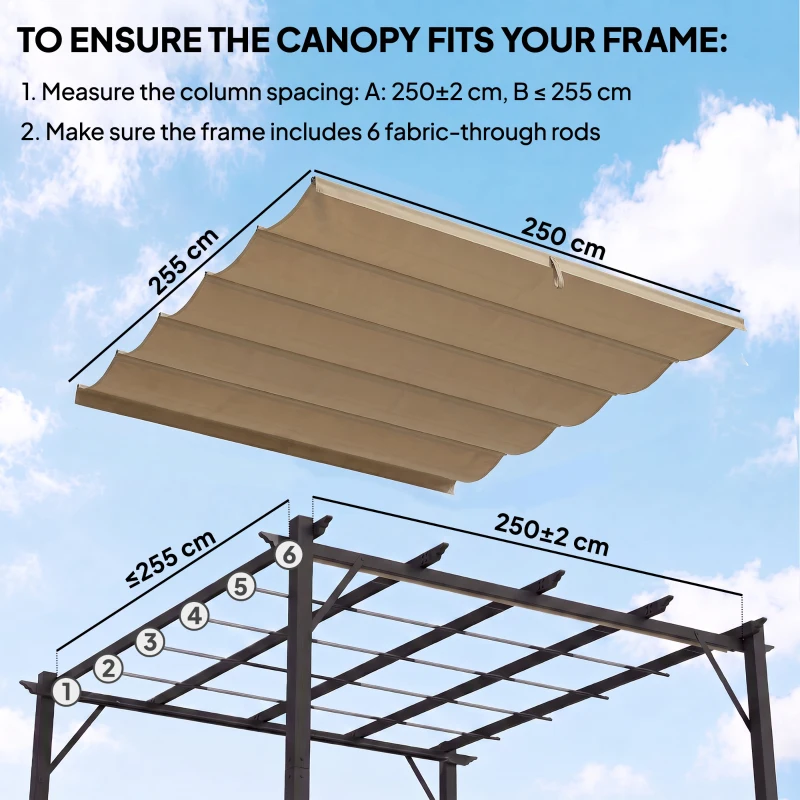 Outsunny 8.2' x 8.4' Retractable Pergola Canopy Replacement for 10' x 10' Frame, Pergola Cover Replacement (Cover Top Only), Tan