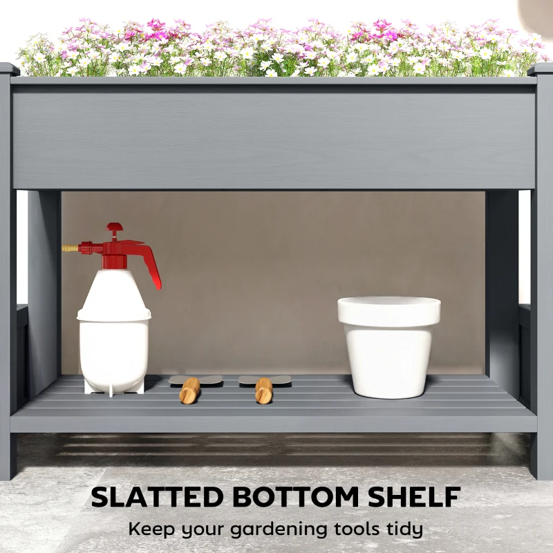 Outsunny Wooden Raised Garden Bed with 2 Foldable Side Pots, Raised Planter with Storage Shelf and Drainage Holes