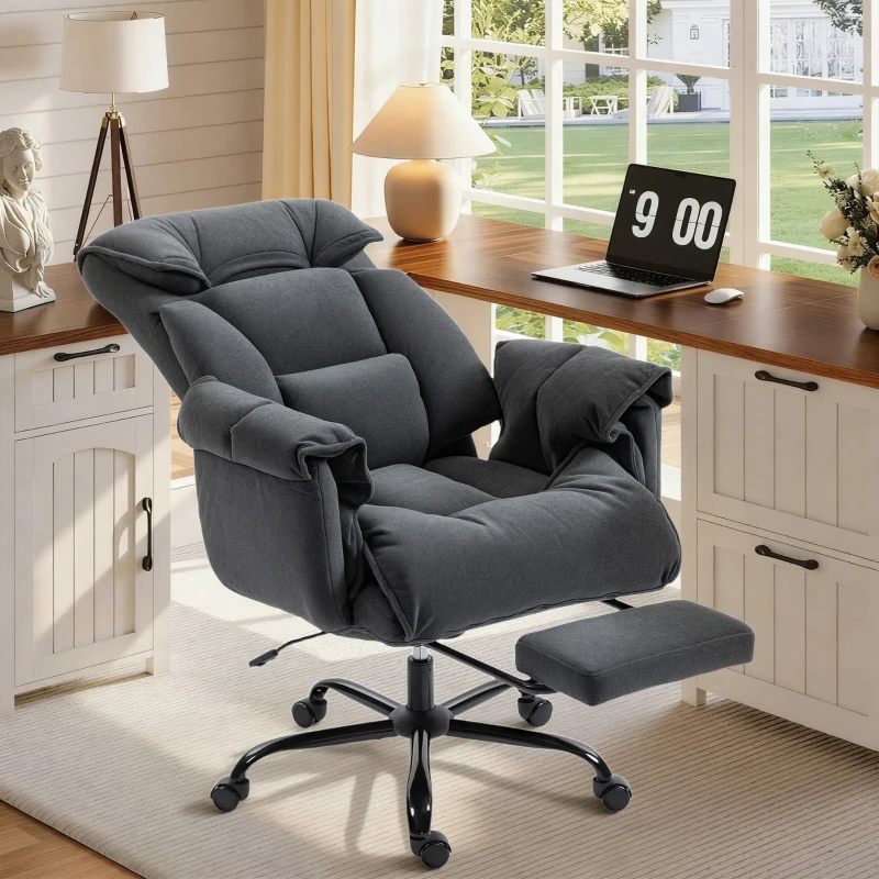 HOMCOM High Back Office Chair, Reclining Desk Chair with Footrest, High Resilience Foam, Rolling Wheels, Dark Gray
