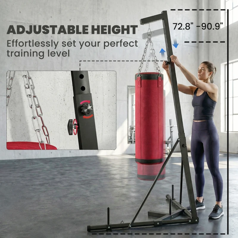 Soozier Punching Bag with Stand for Adults, 72.8"-90.9" Height Adjustable Freestanding Boxing Stand with Canvas Sandbag, Red
