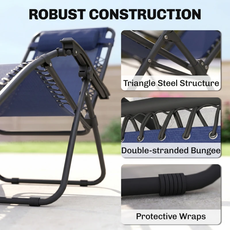 Outsunny Zero Gravity Chair Set of 2 Patio Chair with Side Table Cupholders and Pillows for Pool, Backyard, Lawn, Blue