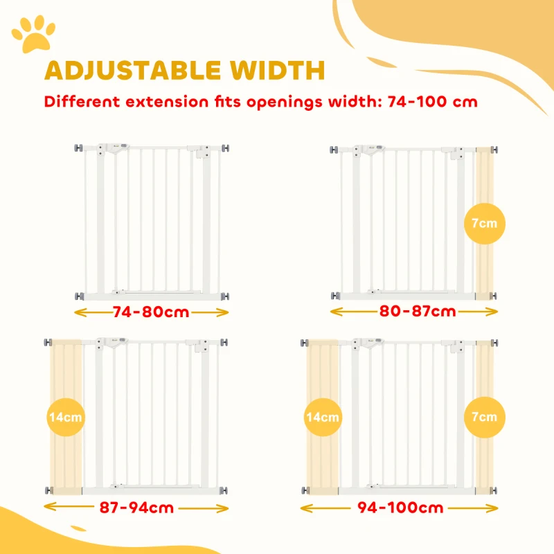 PawHut 30 Inch Tall Pet Gate with Door Dog Gate and Barrier Indoor for Stairs, Pressure-Mounted Safety Gate, White