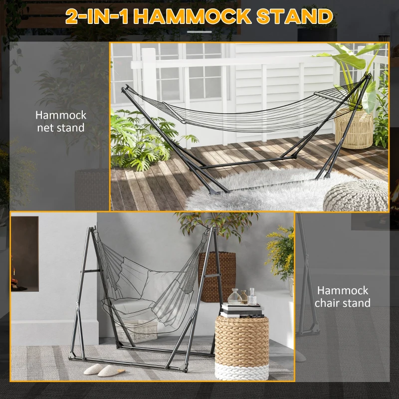 Outsunny Foldable Hammock Stand, Portable 2 in 1 Hammock Chair Stand Only with Carry Bag, Load Capacity 120kg, for Patio, Black