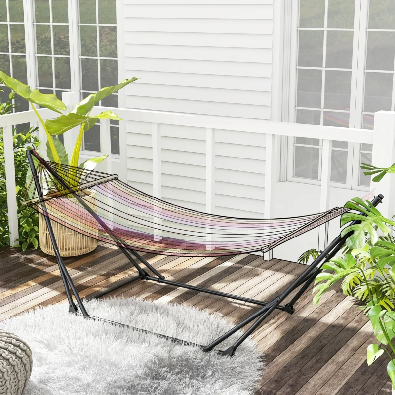 Outsunny Foldable Hammock Stand, Portable 2 in 1 Hammock Chair Stand Only with Carry Bag, Load Capacity 120kg, for Patio, Black