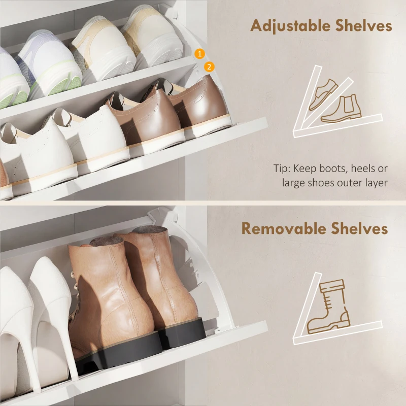 HOMCOM Shoe Storage Cabinet with 3 Flip Drawers and Adjustable Shelves for 12-18 Pairs of Shoes, White