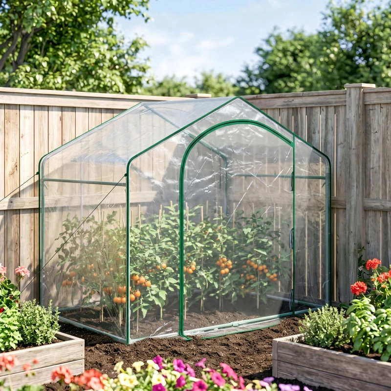 Outsunny 6' x 3' x 5' Portable Walk-in Greenhouse, Plastic Cover, Steel Frame Garden Hot House, Zipper Door, Top Vent for Flowers, Vegetables, Saplings, Tropical Plants, Clear
