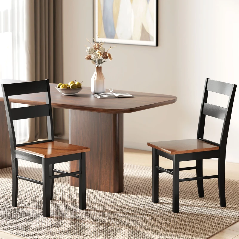 HOMCOM Farmhouse Dining Table Chairs, Set of 2 Rubber Wood Kitchen Table Chairs with Open Back for Living Room, Black